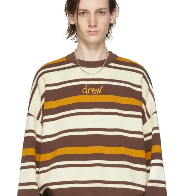 Drew House Justin Bieber smiley face striped logo embroidered round neck pullover sweater striped S-XL size