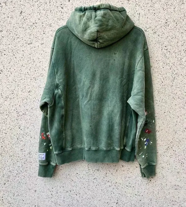 Gallery Depot. Property of hoodie GD Inkjet hand-painted logo print washed and worn looped hoodie Hoodie in dark green S M L XL