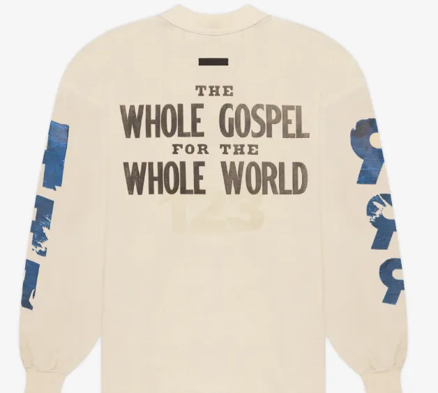 JERRY Same Style FEAR OF GOD x RRR123 Cross Religious Theme Letter Printed Round Neck Velvet Sweatshirt in Apricot 1 Size 2 Size 3