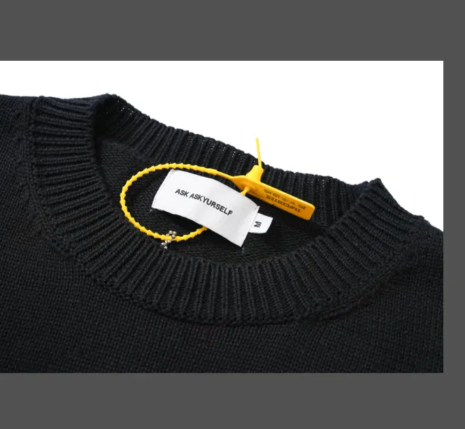 ASKYURSELF Roll Damaged Knitted Round Neck Sweater Black S-XL