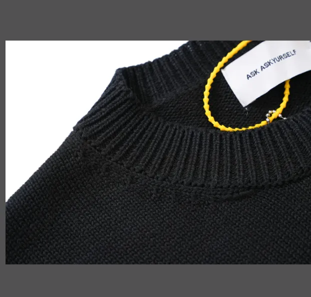 ASKYURSELF Roll Damaged Knitted Round Neck Sweater Black S-XL