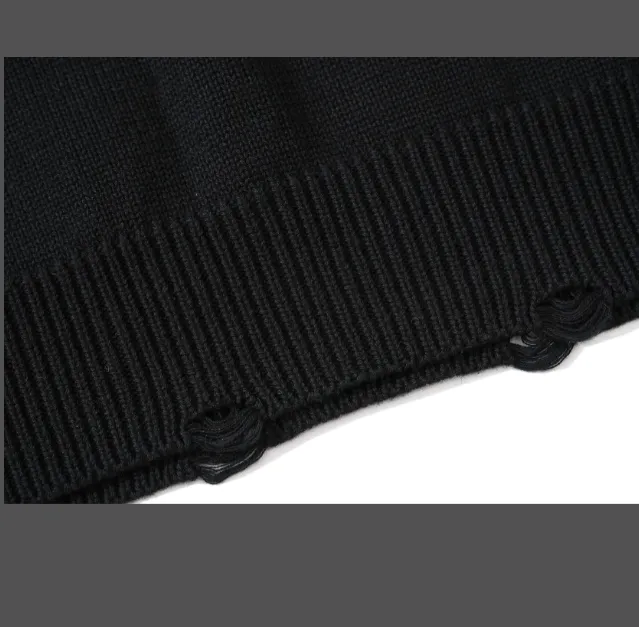 ASKYURSELF Roll Damaged Knitted Round Neck Sweater Black S-XL