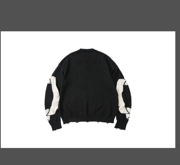 ASKYURSELF Roll Damaged Knitted Round Neck Sweater Black S-XL