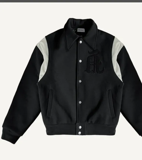 ASK ASKYURSELF Retro Splicing Embroidered Letter Baseball Jacket Cotton Jacket Black S-XL