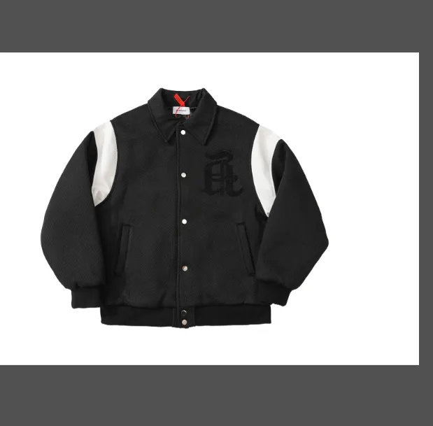 ASK ASKYURSELF Retro Splicing Embroidered Letter Baseball Jacket Cotton Jacket Black S-XL