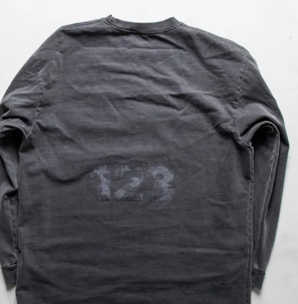 RRR123 Subcultural Face Mask Letter Printed Long Sleeve T-shirt Retro Gray 1 Size 2 Size 3