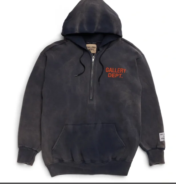 Gallery Depot. Vintage Half Zip Hoodie Vintage distressed washed half zip loop hoodie in navy blue dark gray S M L XL