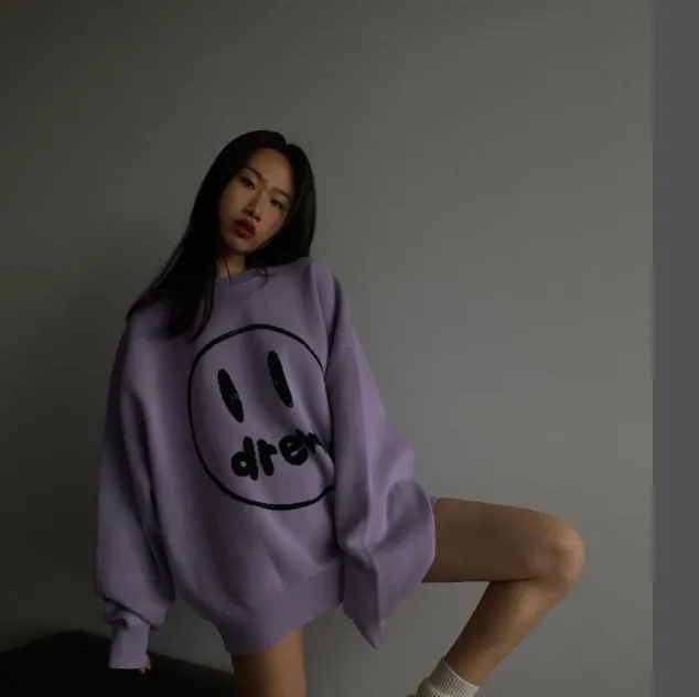 Drew HOUSE LAVANDER smiley face emoji logo jacquard solid color long sleeved sweater knitted sweater gray purple S M L XL