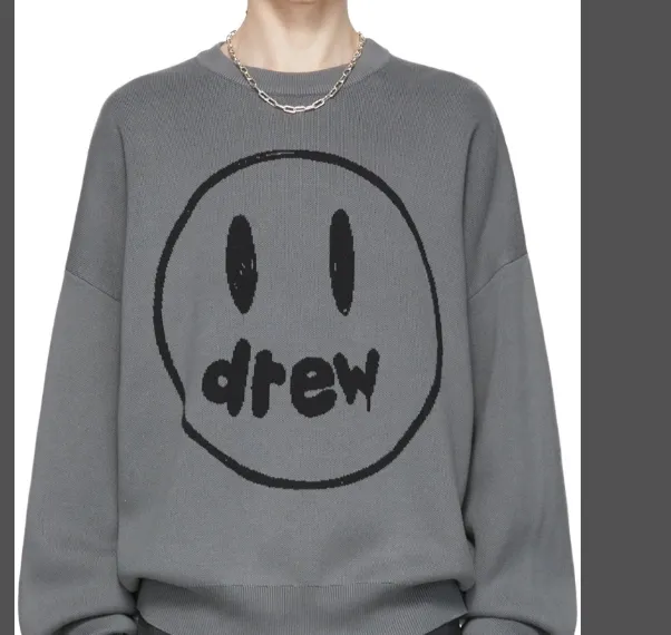 Drew HOUSE LAVANDER smiley face emoji logo jacquard solid color long sleeved sweater knitted sweater gray purple S M L XL