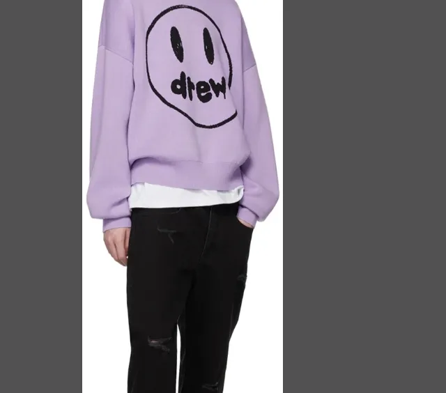 Drew HOUSE LAVANDER smiley face emoji logo jacquard solid color long sleeved sweater knitted sweater gray purple S M L XL