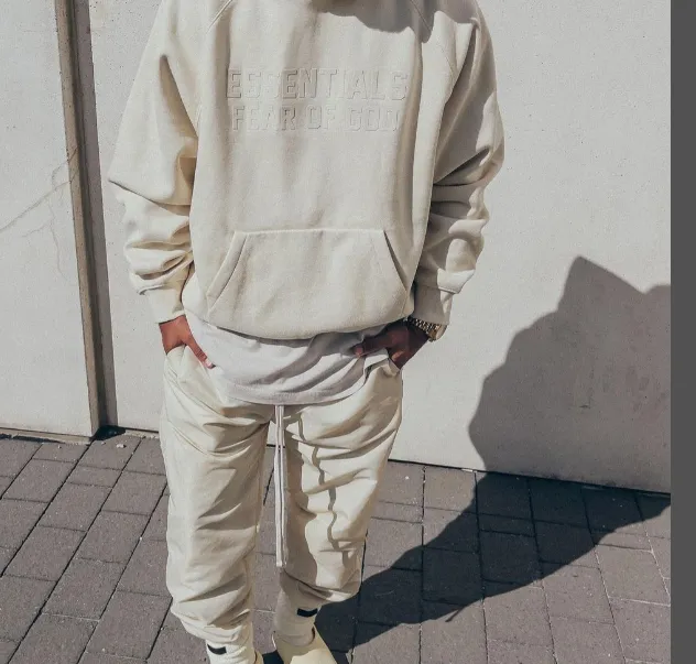 FEAR OF GOD ESSENTIALS 22FW New Color Thick Edition Plush Letter Logo Casual Sports Plush Pants Small Foot Guard Pants Coral Milk White Smoke Grey S M L XL