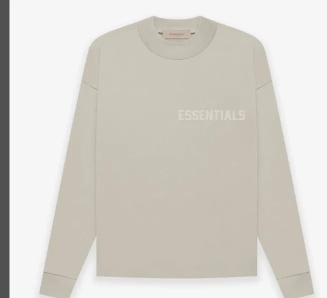 FEAR OF GOD ESSENTIALS 22FW LS TEE New Color Thick Edition Plush Letter Logo Round Neck Long Sleeve T-shirt Coral Milk White Smoke Grey S M L XL