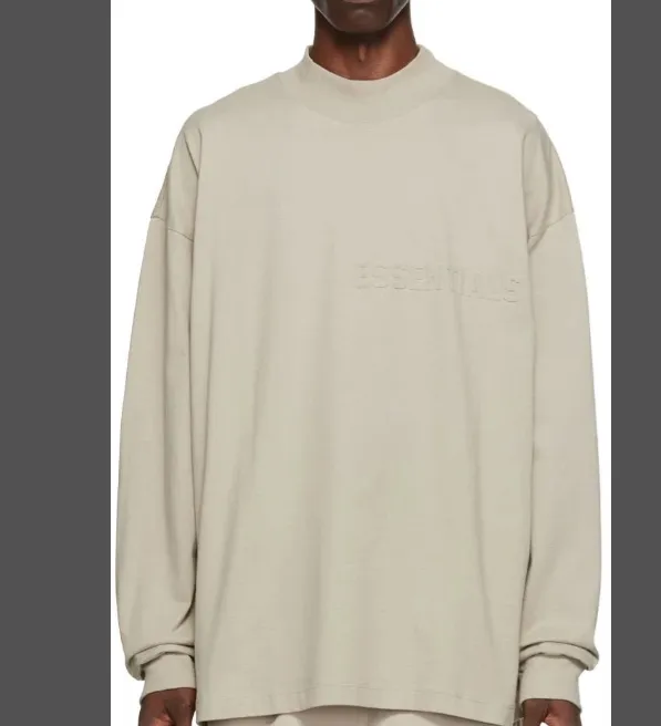 FEAR OF GOD ESSENTIALS 22FW LS TEE New Color Thick Edition Plush Letter Logo Round Neck Long Sleeve T-shirt Coral Milk White Smoke Grey S M L XL