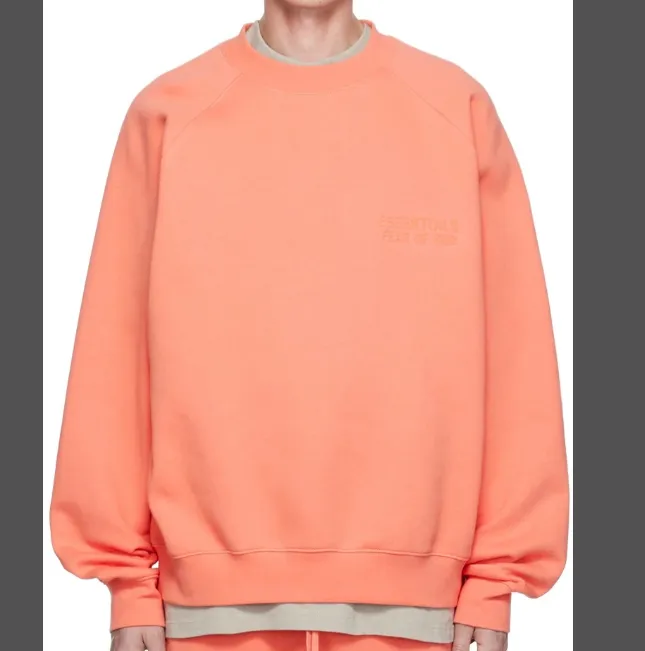 FEAR OF GOD ESSENTIALS 22FW New Color Thick Edition Plush Letter Logo Round Neck Velvet Hoodie Coral Milk White Smoke Grey S M L XL