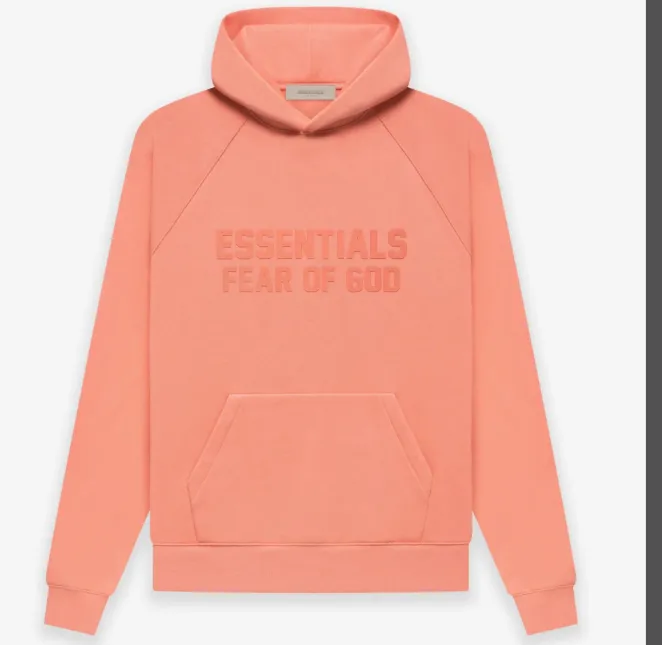 FEAR OF GOD ESSENTIALS 22FW New Color Thick Edition Plush Letter Logo Hoodie with Velvet Coral Milk Smoke Grey S M L XL