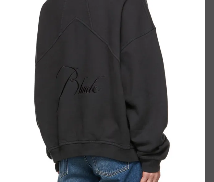 RHUDE slogan logo embroidered retro round neck fleece sweatshirt washed black jujube red S-XL