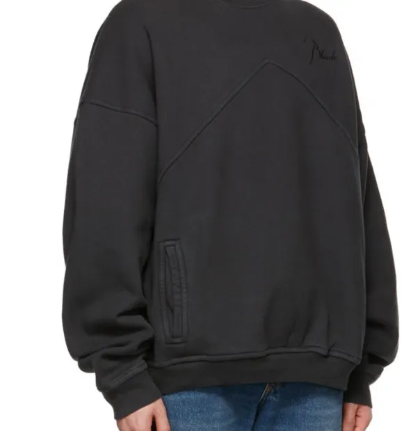 RHUDE slogan logo embroidered retro round neck fleece sweatshirt washed black jujube red S-XL