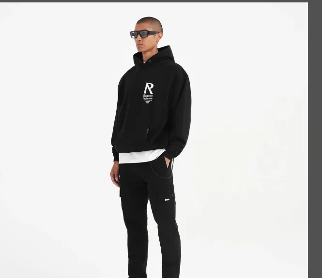 REPRESENT Studio Minimalist Letter Logo Slogan Printed Hoodie Black S-XL Size