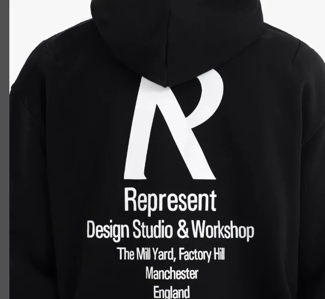 REPRESENT Studio Minimalist Letter Logo Slogan Printed Hoodie Black S-XL Size