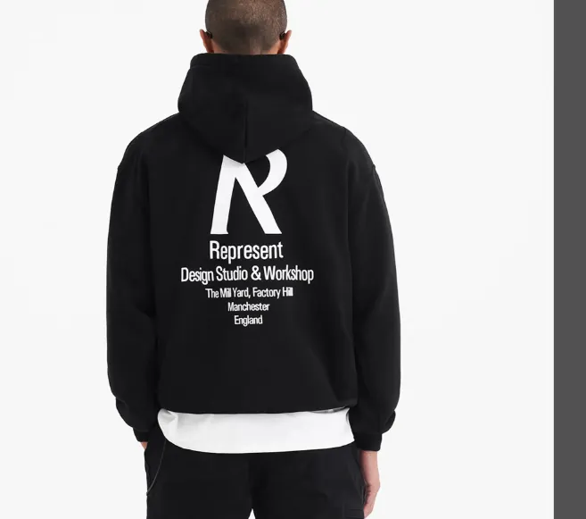 REPRESENT Studio Minimalist Letter Logo Slogan Printed Hoodie Black S-XL Size