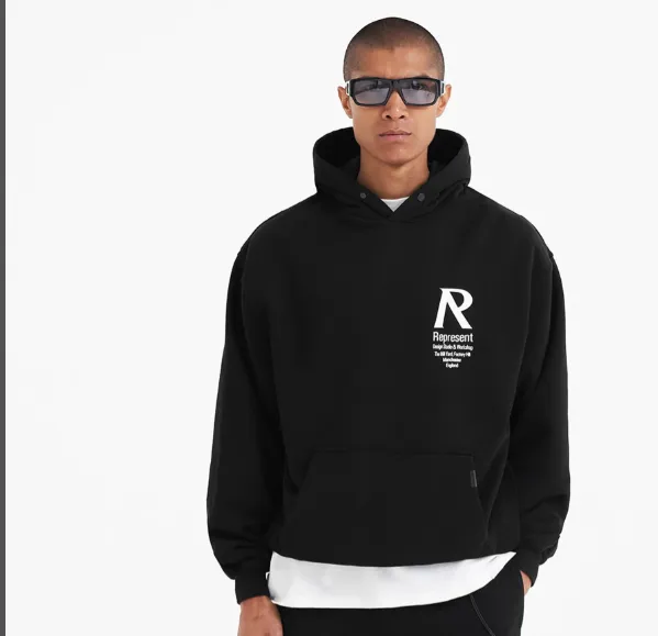 REPRESENT Studio Minimalist Letter Logo Slogan Printed Hoodie Black S-XL Size