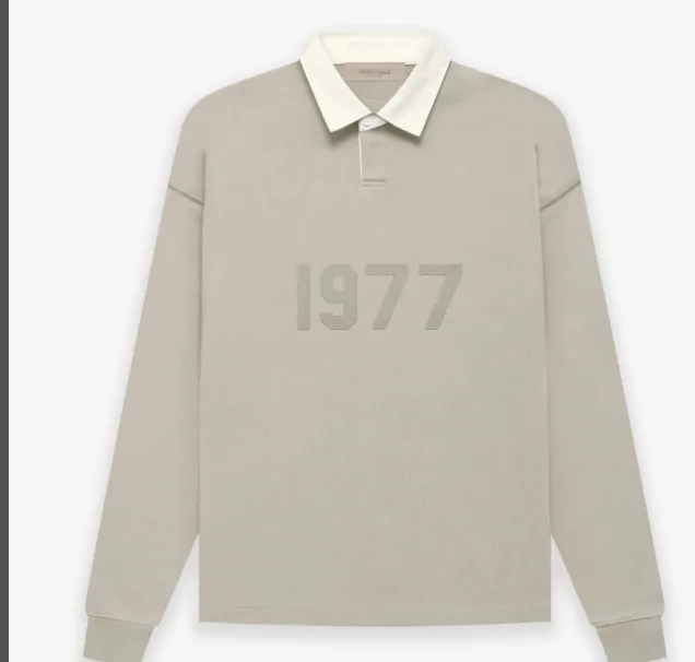 FEAR OF GOD FOG ESSENTIALS Double Line 1977 Digital Plush Printed High Street Polo Long Sleeve Heavy duty Woolen Hoodie Coral Milk White Smoke Grey S M L XL