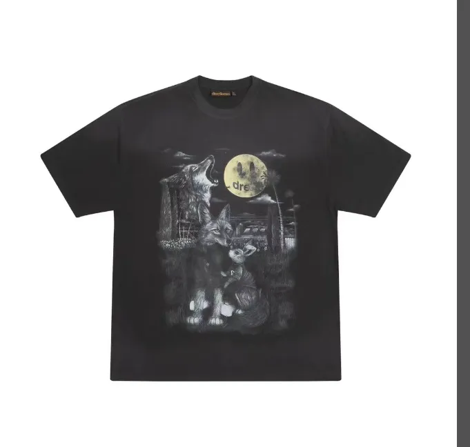 DREAM HOUSE 22FW Full Moon SS TEE Full Moon Wolf Roar Retro Vintage Printed Short Sleeve T-shirt Metal Gray S M L XL