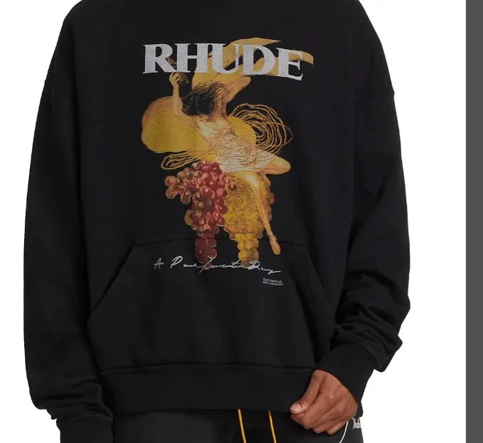 RHUDE A PERFECT DAY HOODIE Grape Figure Printed Hoodie S M L XL Black