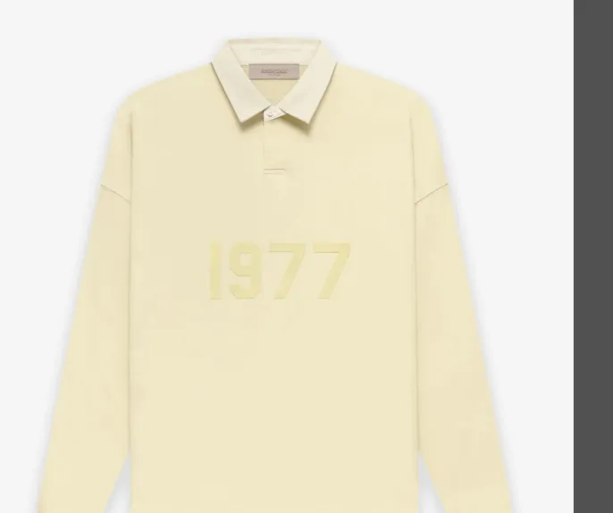 FEAR OF GOD FOG ESSENTIALS Double Line 1977 Digital Plush Printed High Street Polo Long Sleeve Heavy duty Woolen Hoodie Coral Milk White Smoke Grey S M L XL