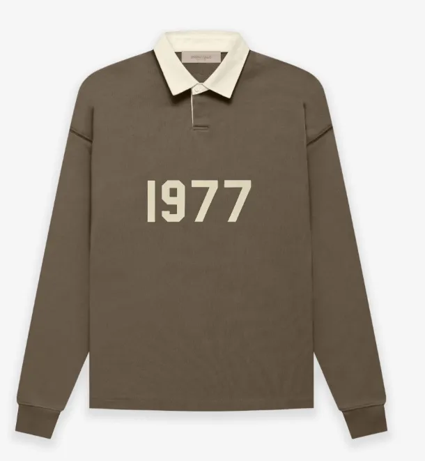 FEAR OF GOD FOG ESSENTIALS Double Line 1977 Digital Plush Printed High Street Polo Long Sleeve Heavy duty Woolen Hoodie Coral Milk White Smoke Grey S M L XL