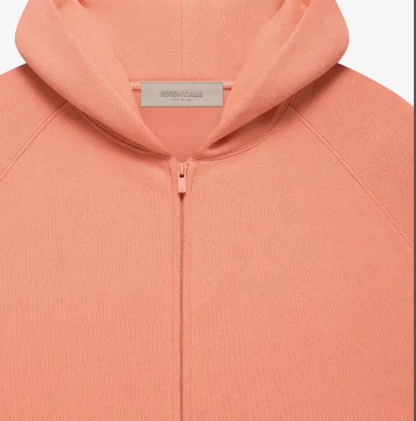 FEAR OF GOD ESSENTIALS LOGO Letter Plush Zipper Hoodie Coat Coral Orange Ash Feather Apricot S-XL