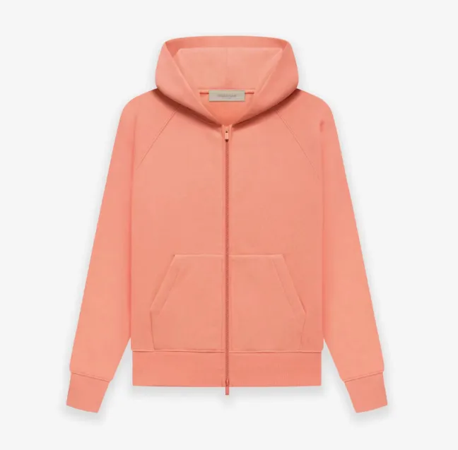 FEAR OF GOD ESSENTIALS LOGO Letter Plush Zipper Hoodie Coat Coral Orange Ash Feather Apricot S-XL