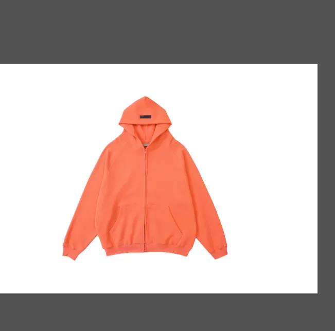 FEAR OF GOD ESSENTIALS LOGO Letter Plush Zipper Hoodie Coat Coral Orange Ash Feather Apricot S-XL