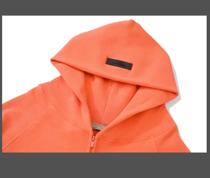 FEAR OF GOD ESSENTIALS LOGO Letter Plush Zipper Hoodie Coat Coral Orange Ash Feather Apricot S-XL