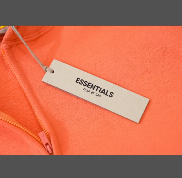 FEAR OF GOD ESSENTIALS LOGO Letter Plush Zipper Hoodie Coat Coral Orange Ash Feather Apricot S-XL