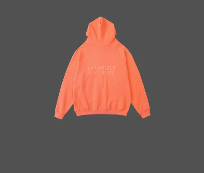 FEAR OF GOD ESSENTIALS LOGO Letter Plush Zipper Hoodie Coat Coral Orange Ash Feather Apricot S-XL