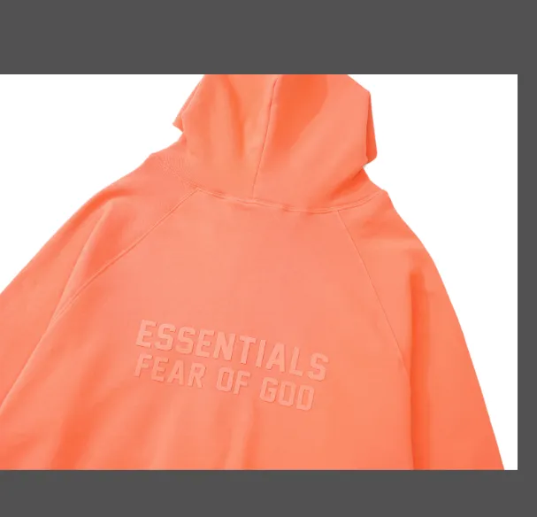 FEAR OF GOD ESSENTIALS LOGO Letter Plush Zipper Hoodie Coat Coral Orange Ash Feather Apricot S-XL