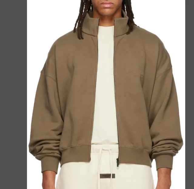 Fear of God Essentials Full Zip Jacket FOG Multi line Plush Zipper Stand up Collar Retro Casual Jacket Wooden Brown Grey Black Light Yellow Coral Smoke Grey Milk White S M L XL