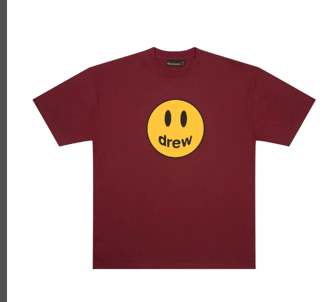 Drew HOUSE 22FW Mascot tee smiley face logo printed short sleeved t-shirt, Bieber style, date red S M L XL