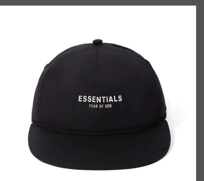 FOG Double Line ESSENTIALS Adhesive Letter Velcro Adjustable Baseball Cap Flat Edge Black Cement White