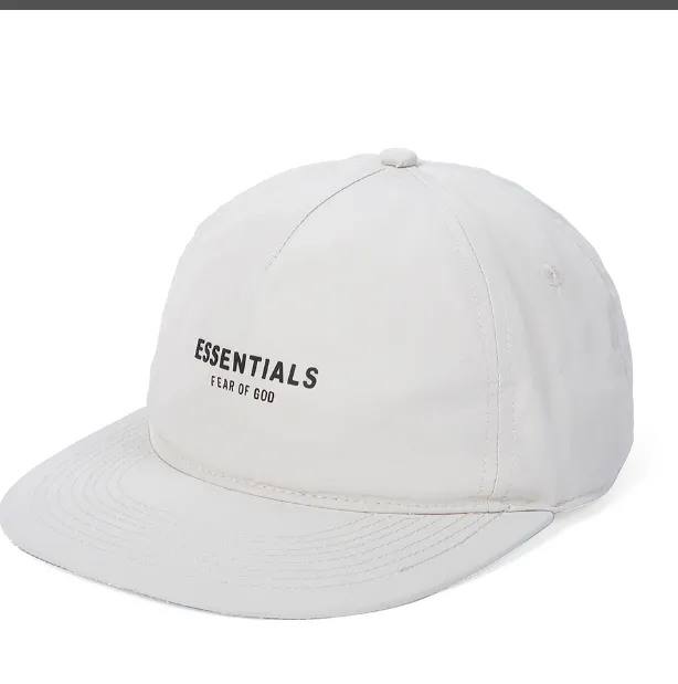 FOG Double Line ESSENTIALS Adhesive Letter Velcro Adjustable Baseball Cap Flat Edge Black Cement White