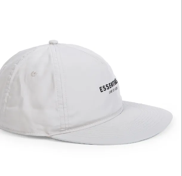 FOG Double Line ESSENTIALS Adhesive Letter Velcro Adjustable Baseball Cap Flat Edge Black Cement White