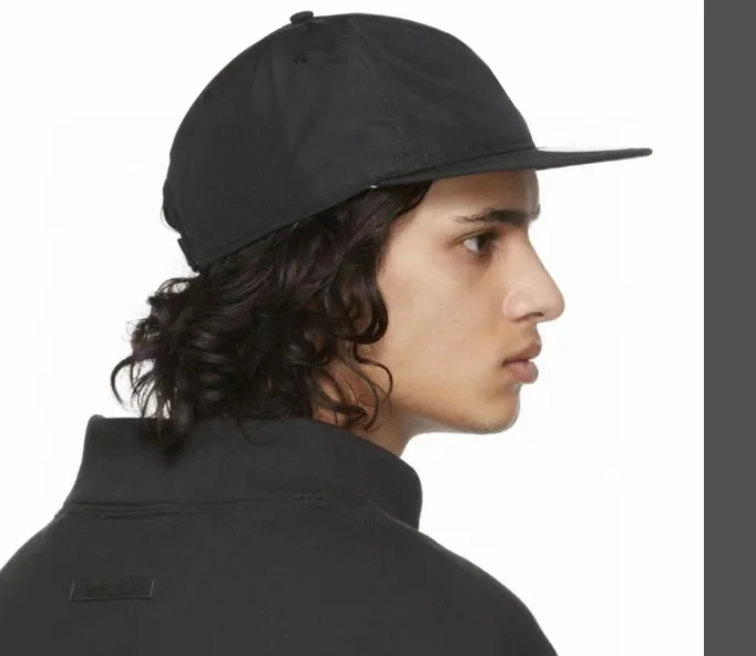 FOG Double Line ESSENTIALS Solid Color Back Velcro Flat brimmed Baseball Hat Black Cement White