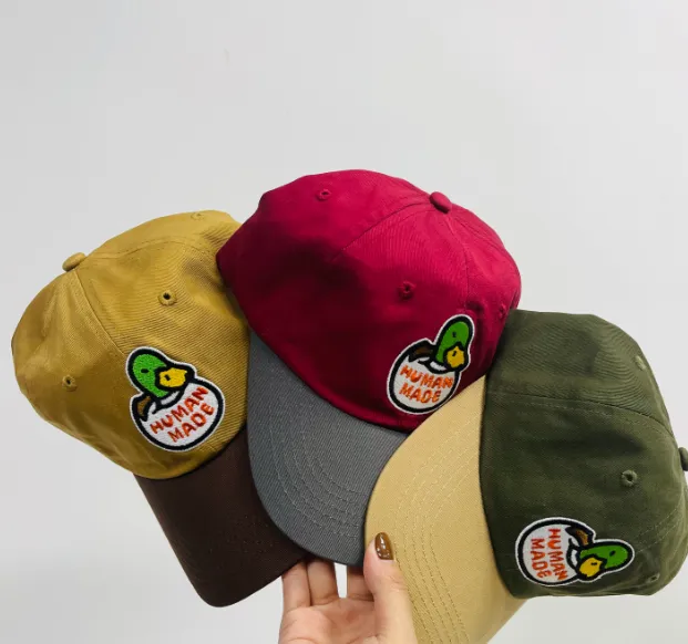 HUBAN MADE Color blocked Ducks, Green Ducks, Baseball Hats, Duck Tongue Hats, Green Blocked Khaki, Camel Blocked Coffee, Red Blocked Grey