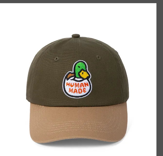 HUBAN MADE Color blocked Ducks, Green Ducks, Baseball Hats, Duck Tongue Hats, Green Blocked Khaki, Camel Blocked Coffee, Red Blocked Grey