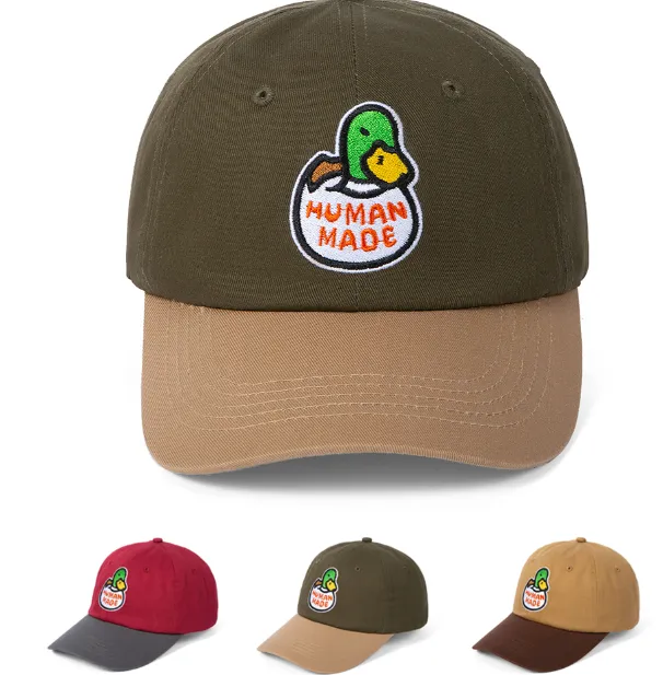 HUBAN MADE Color blocked Ducks, Green Ducks, Baseball Hats, Duck Tongue Hats, Green Blocked Khaki, Camel Blocked Coffee, Red Blocked Grey