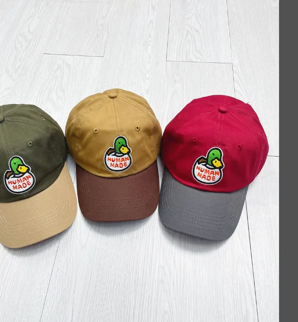 HUBAN MADE Color blocked Ducks, Green Ducks, Baseball Hats, Duck Tongue Hats, Green Blocked Khaki, Camel Blocked Coffee, Red Blocked Grey