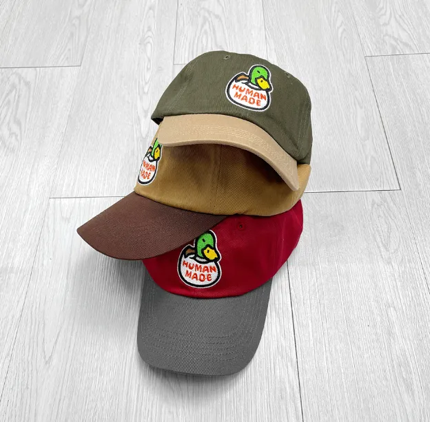 HUBAN MADE Color blocked Ducks, Green Ducks, Baseball Hats, Duck Tongue Hats, Green Blocked Khaki, Camel Blocked Coffee, Red Blocked Grey