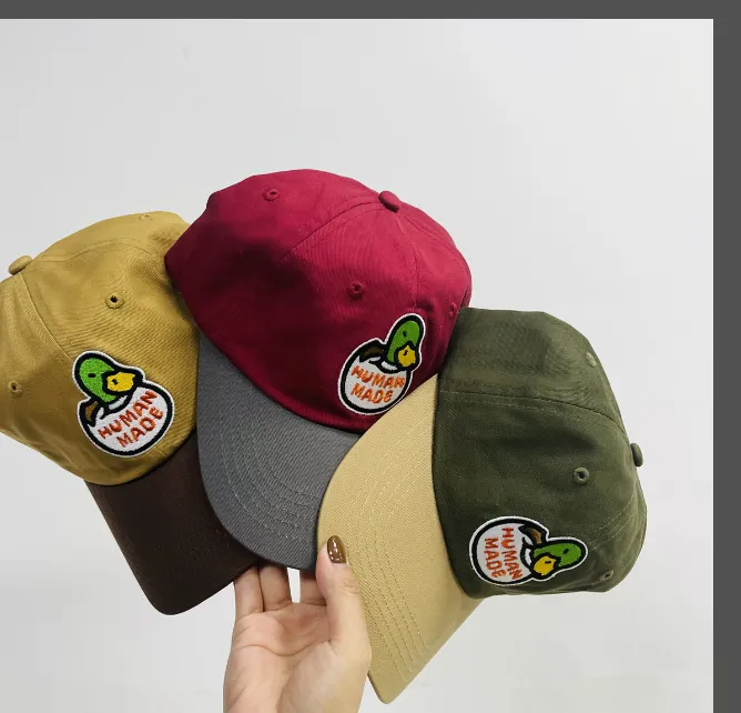 HUBAN MADE Color blocked Ducks, Green Ducks, Baseball Hats, Duck Tongue Hats, Green Blocked Khaki, Camel Blocked Coffee, Red Blocked Grey