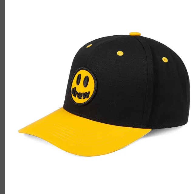 Drew HOUSE smiley face embroidered back letter duckbill cap baseball cap truck cap black with yellow accents